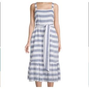 CHELSEA & THEODORE Belted Stripe-Print Sundress Nautical Navy & White SZ SM